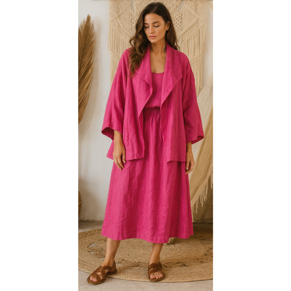 SHAMASK Other - SHAMASK 100% Linen Jacket & Skirt Set Pink Size 2 3 Oversized Lagonlook Coastal